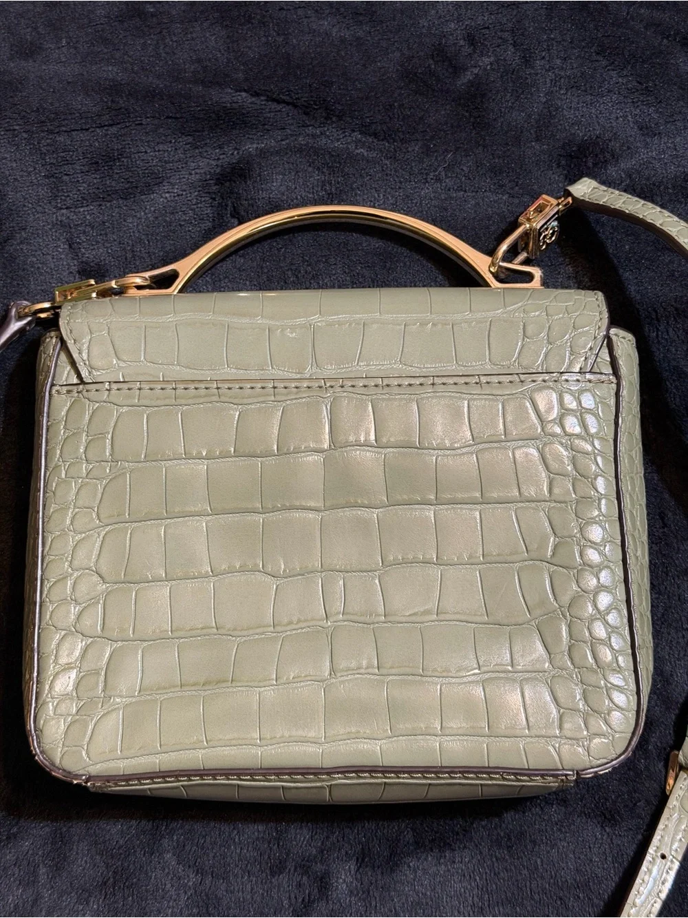 Michael Kors Olive Green Croc-Embossed Mini Crossbody with Gold Hardware